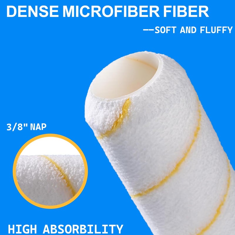 Greatandrew Great Andrew 3-Pack Paint Roller Covers 9 Inch, 3/8"" Nap Microfiber Paint Roller Kit for Painting Projects on Smooth Textured Semi Smooth Surfaces, Walls, Ceilings, Houses, etc - Image 3